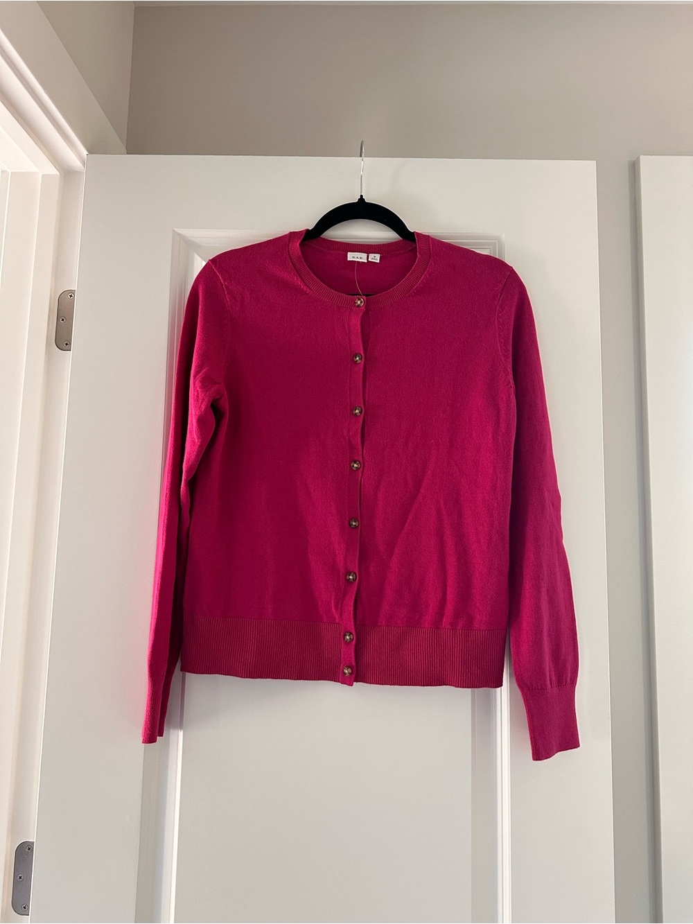 GAP Fuchsia Button-Front Crewneck Cardigan